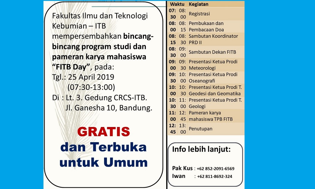 Undangan Bincang-Bincang Program Studi & Pameran Karya Mahasiswa “FITB Day” : Gratis & Terbuka Untuk Umum