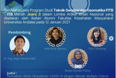 Tim dari Program Studi Teknik Geodesi dan Geomatika Institut Teknologi Bandung berhasil memperoleh juara 3 dalam Lomba Artikel Ilmiah Nasional