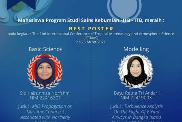 Mahasiswa/Alumni FITB meraih BEST POSTER pada kegiatan The 2nd International Conference of Tropical Meteorology and Atmospheric Science (ICTMAS)