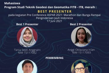 Mahasiswa Program Studi Teknik Geodesi dan Geomatika telah meraih Best Presenter pada acara “Pre Conference ASPAR 2021: Marathon dan Bunga Rampai Penginderaan Jauh Indonesia”