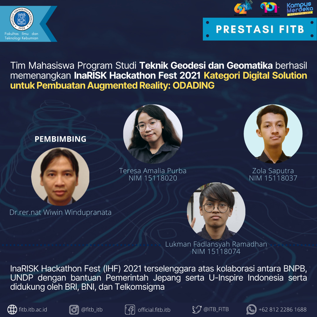 Tim Mahasiswa Teknik Geodesi dan Geomatika Juara Inarisk Hackaton Fest 2021 BNPB dengan Kategori Augmented Reality