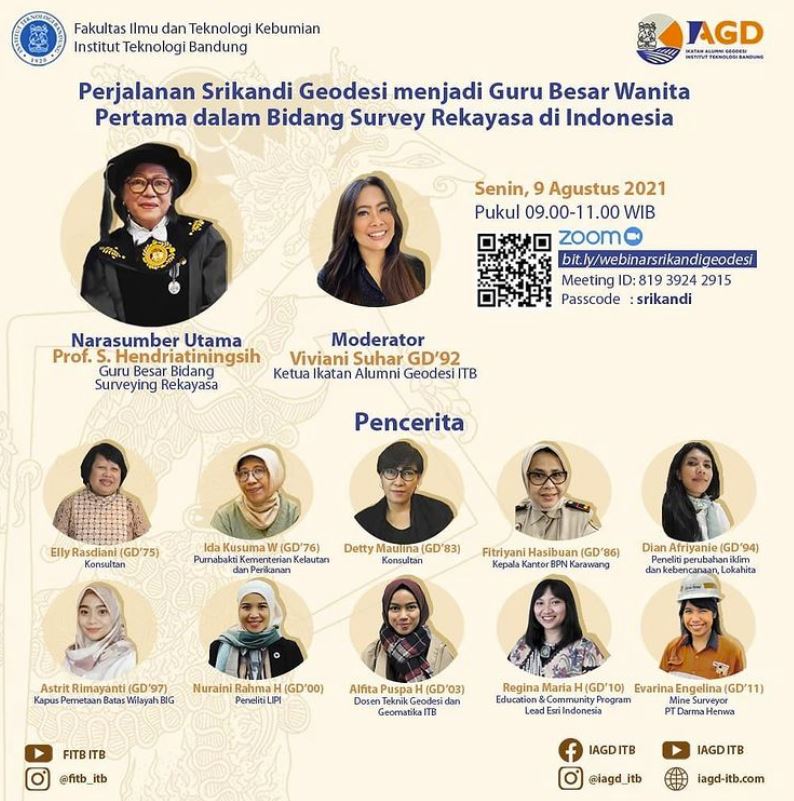 Webinar dalam rangkaian Acara Purnabakti Prof. S. Hendriatiningsih : “Perjalanan Srikandi Geodesi menjadi Guru Besar Wanita Pertama dalam Bidang Survey Rekayasa di Indonesia”