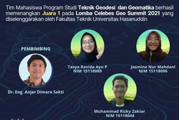 Tim Mahasiswa Program Studi Teknik Geodesi dan Geomatika FITB – ITB berhasil memenangkan Juara 1 Lomba Celebes Geo Summit 2021