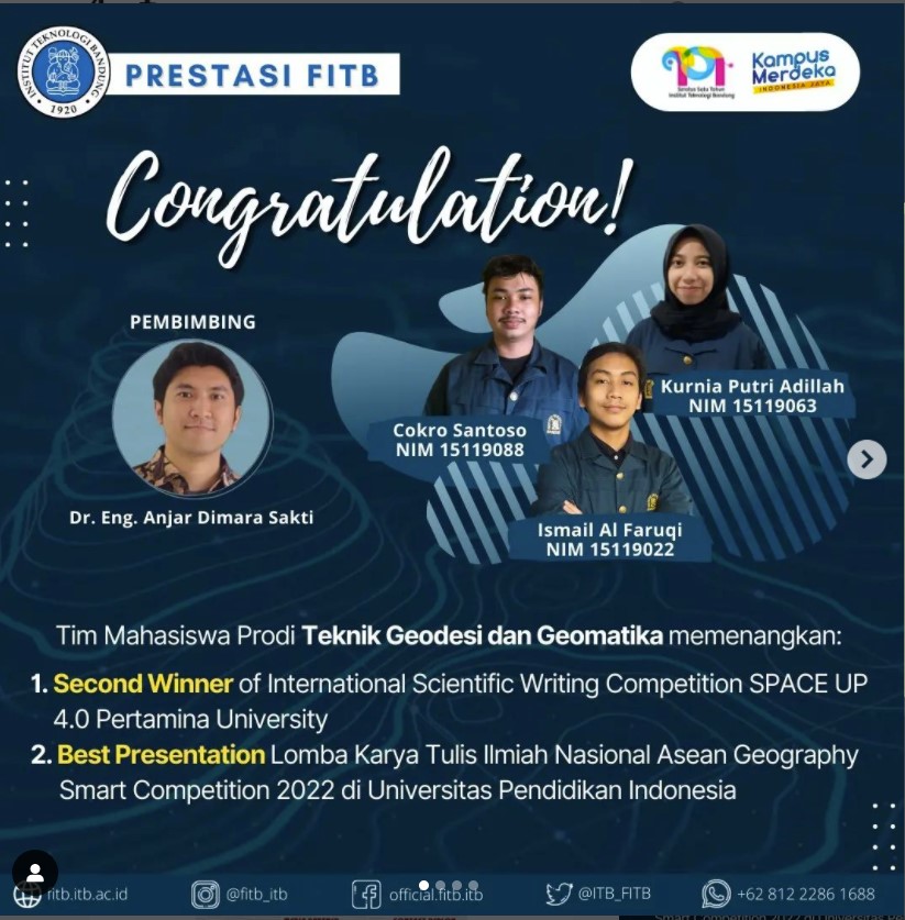 Tim Mahasiswa Prodi Teknik Geodesi & Geomatika Meraih : Second Winner dan Best Presentation