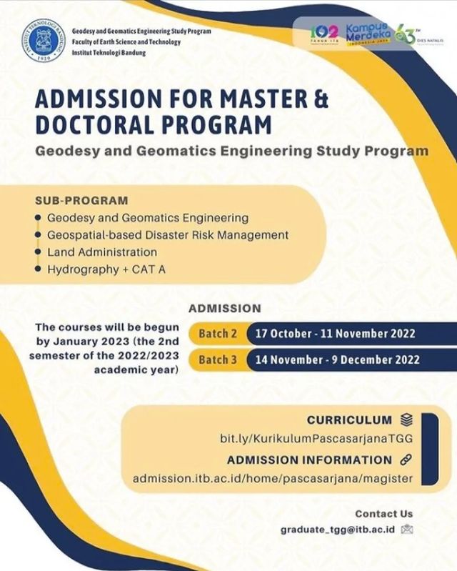 admission for master & doctoral program geodesy and geomatics engineering study program