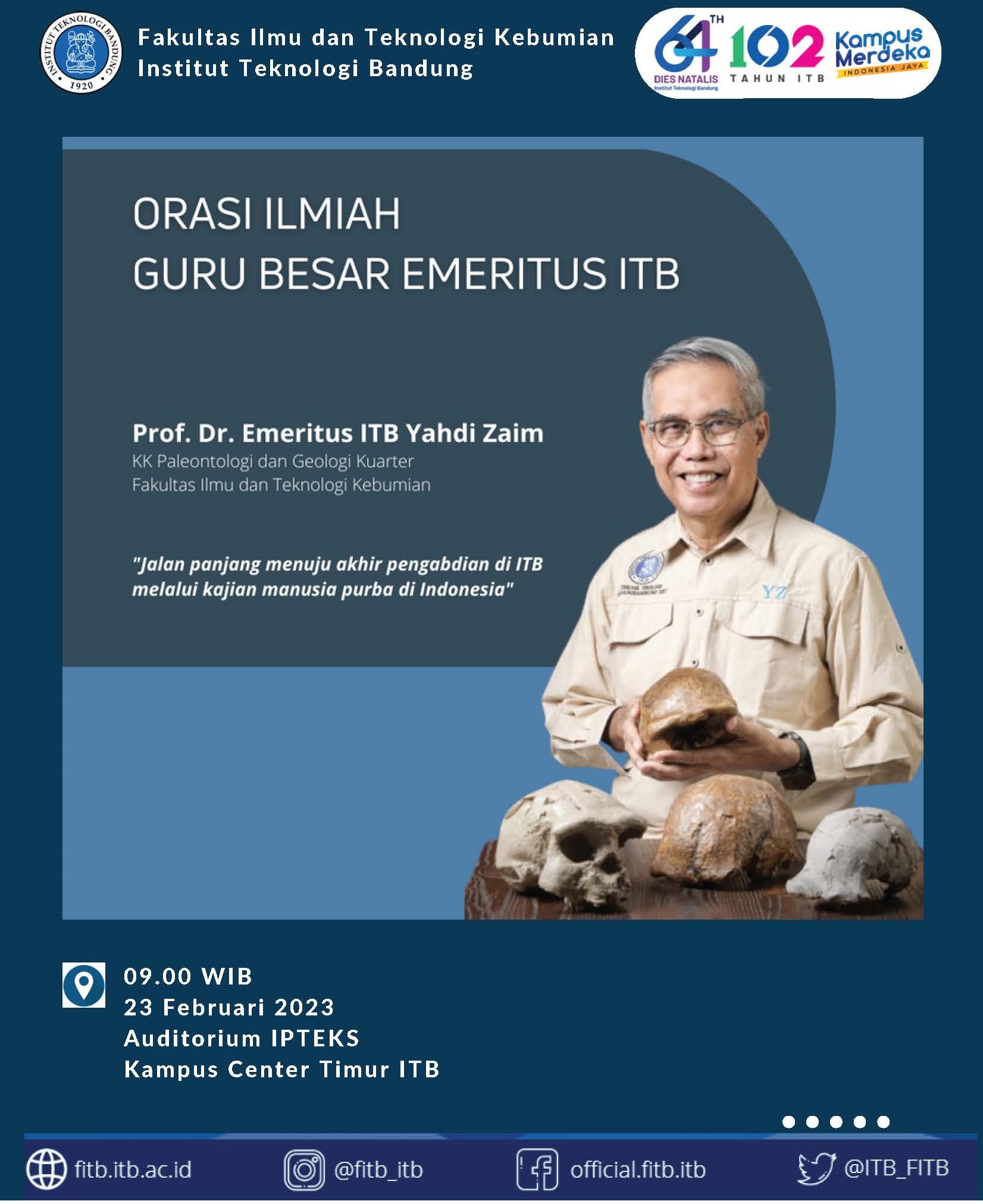 Undangan Menghadiri Orasi Ilmiah Guru Besar Emeritus ITB: Prof. Dr. Emeritus ITB Yahdi Zaim