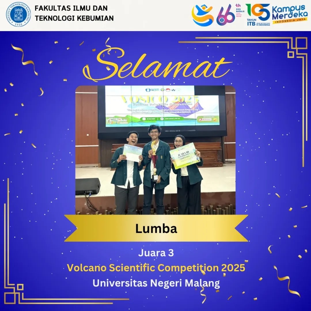 Fakultas Ilmu dan Teknologi Kebumian mengucapkan selamat kepada Mahasiswa Teknik Geodesi dan Geomatika yang tergabung dalam Tim Lumba.