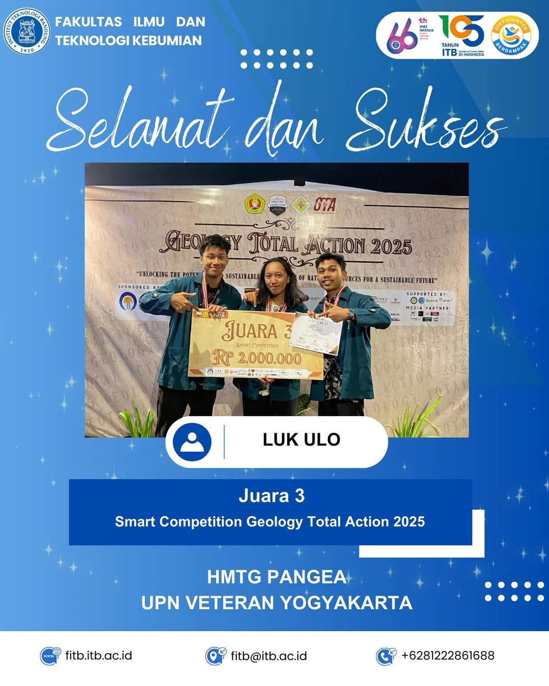 Selamat Mendapatkan Juara 3 Dalam Smart Competition Geology Total Action 2025 yang Diselenggarakan Oleh HMTG PANGEA UPN VETERAN YOGYAKARTA