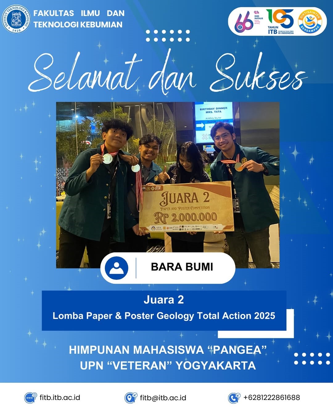 Selamat Mendapatkan Juara 2 Dalam Lomba Paper & Poster Geology Total Action (GTA) 2025