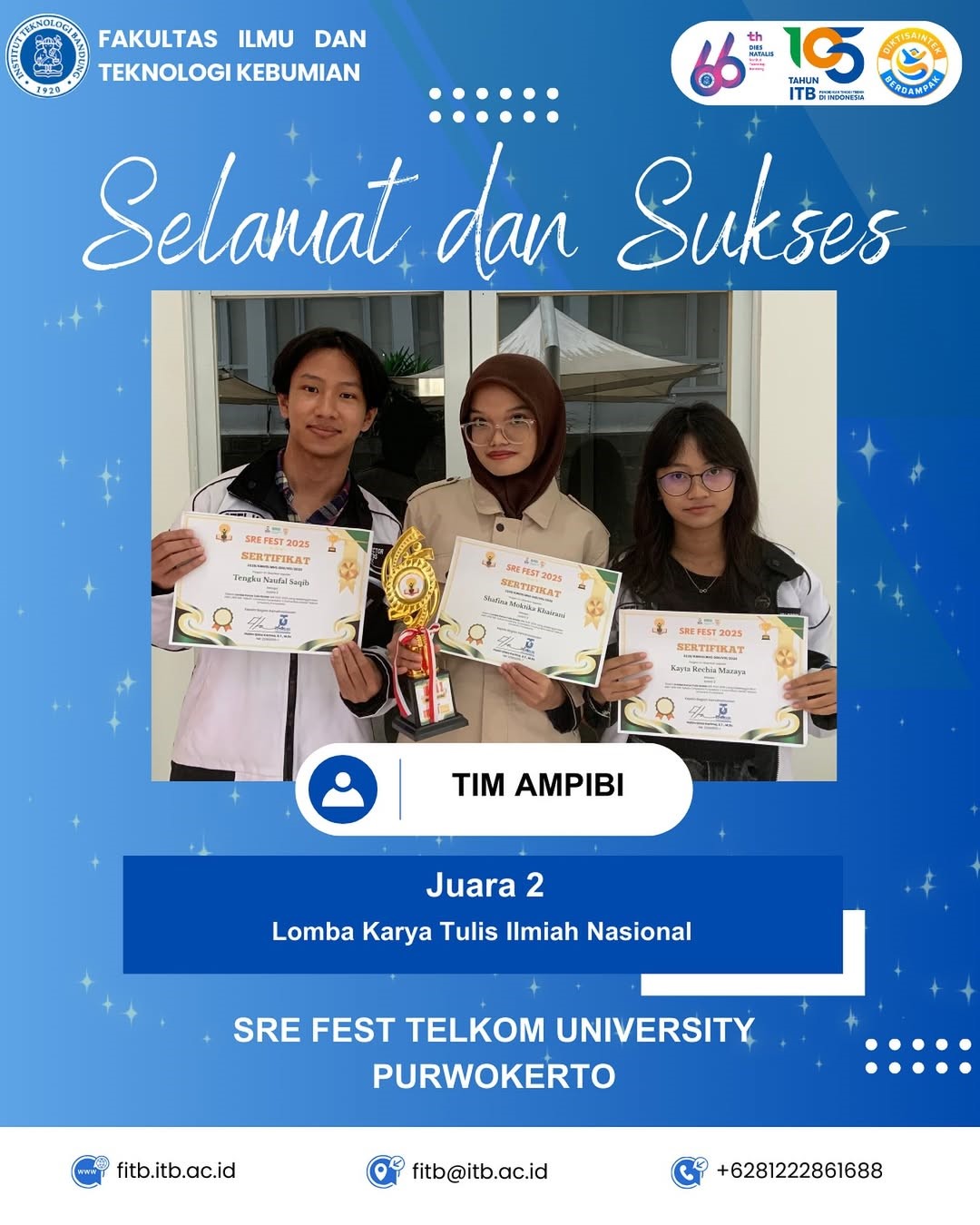 Selamat Mendapatkan Juara 2 Dalam Lomba Karya Tulis Ilmiah Nasional yang Diselenggarakan Oleh SRE Fest Telkom University Purwokerto pada Tanggal 27 Agustus 2025