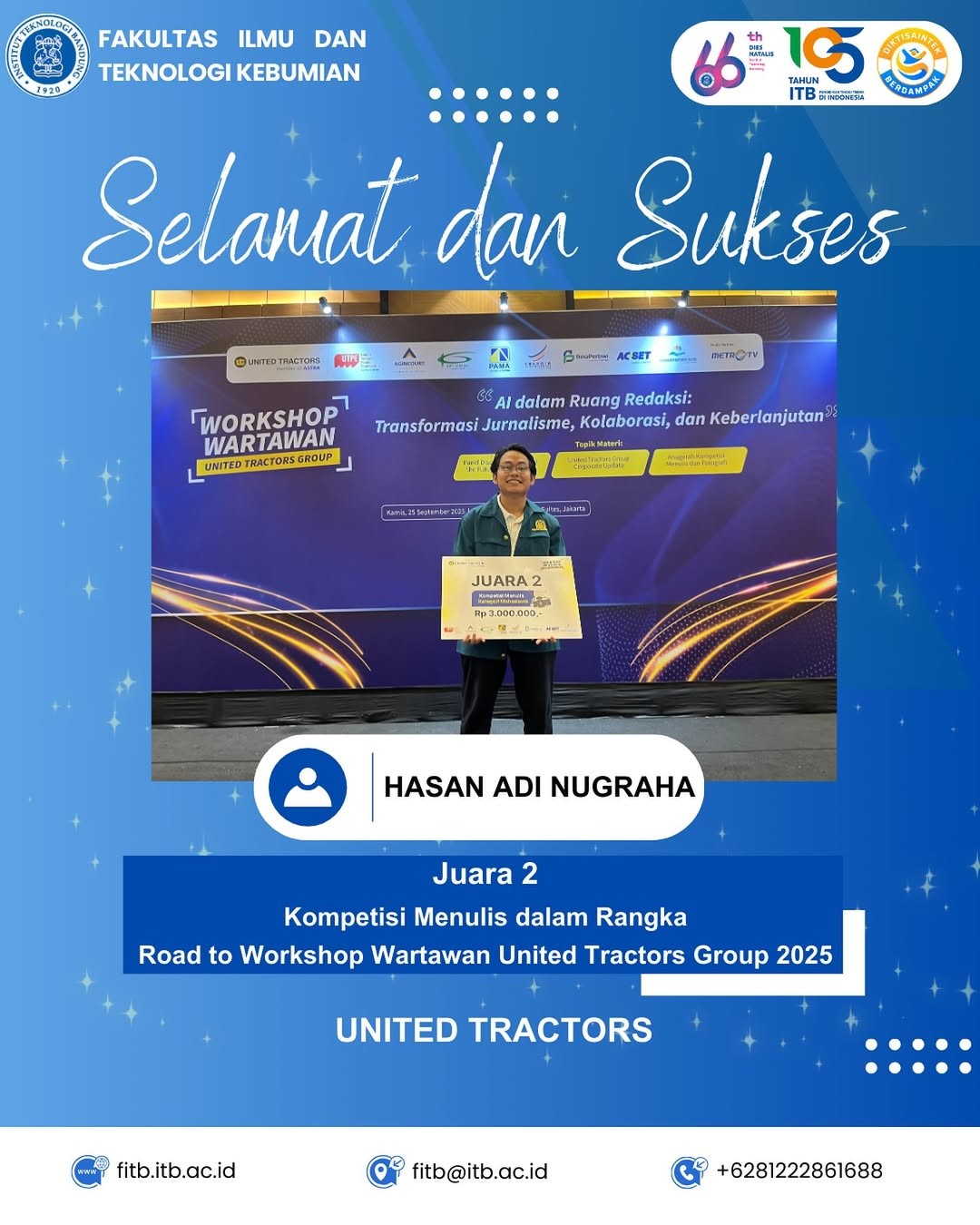 Selamat Meraih Juara 2 Dalam Kompetisi Menulis Dalam Rangka Road to Workshop Wartawan United Tractors Group 2025