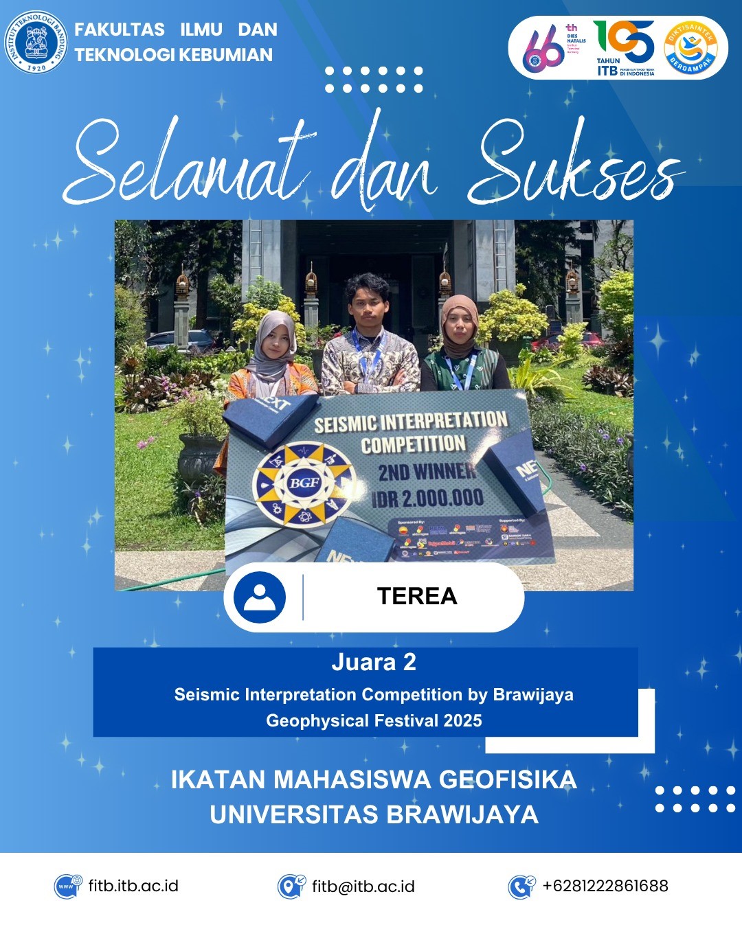 Selamat Mendapatkan Juara 2 Dalam lomba Seismic Interpretation by Brawijaya Geophysics Festival 2025