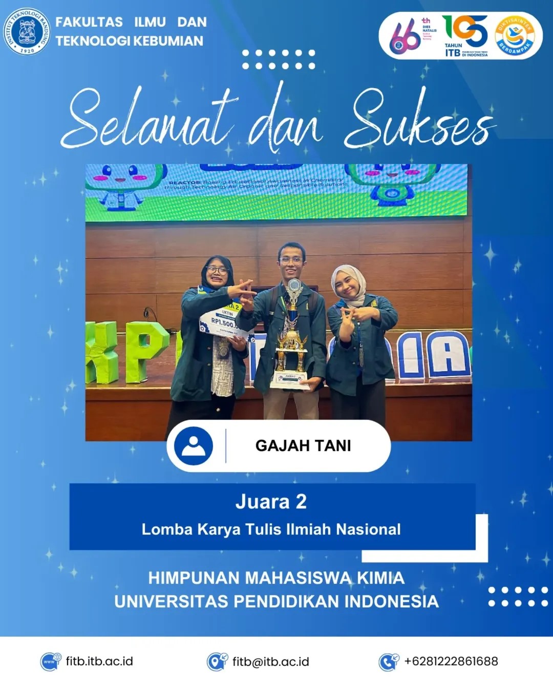 Selamat dan Sukses Atas Juara 2 Lomba Karya Tulis Ilmiah Nasional