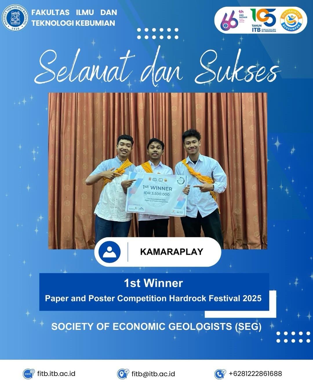 Selamat dan Sukses gelar 1st Winner dalam Paper and Poster Competition Hardrock Festival 2025